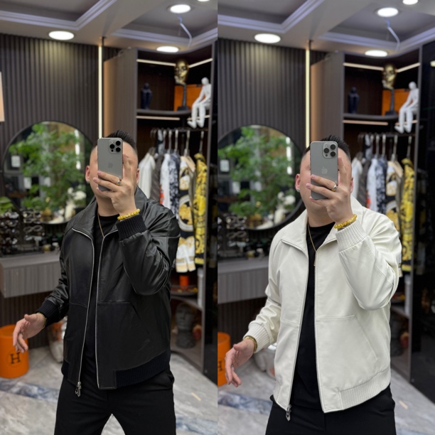 SH轻奢时尚高定男士雅痞冲天领双拉链休闲皮夹克 25003 25005