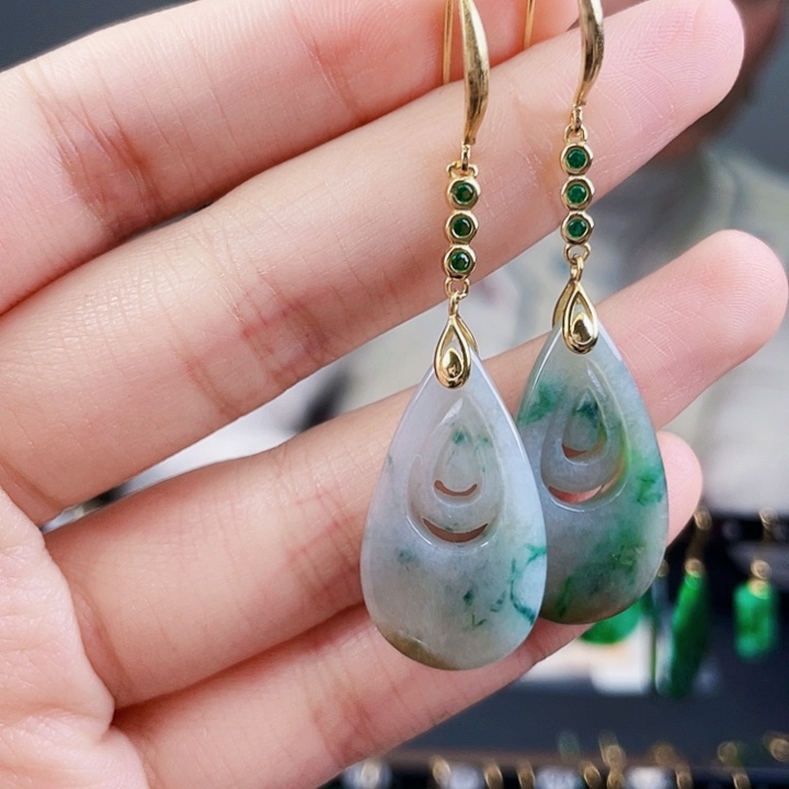 翡翠耳饰银S925镶嵌饰品