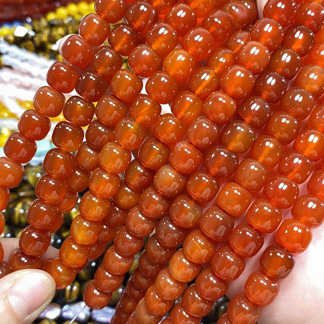 玛瑙/玉髓未镶嵌珠宝半成品A级红玛瑙老型一条卡11mm