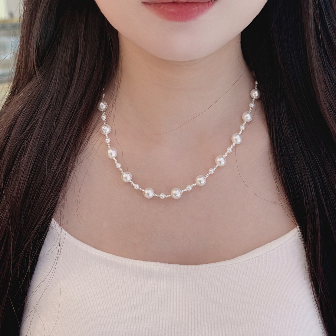 链子925银 链子925银百搭女原创设计无镀层珍珠项链圣诞轻奢