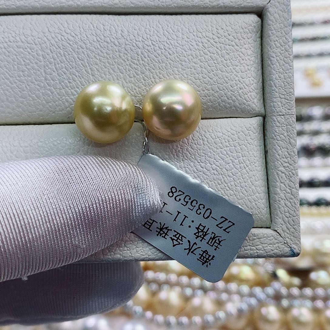 银S925镶嵌耳饰海水珍珠11-12