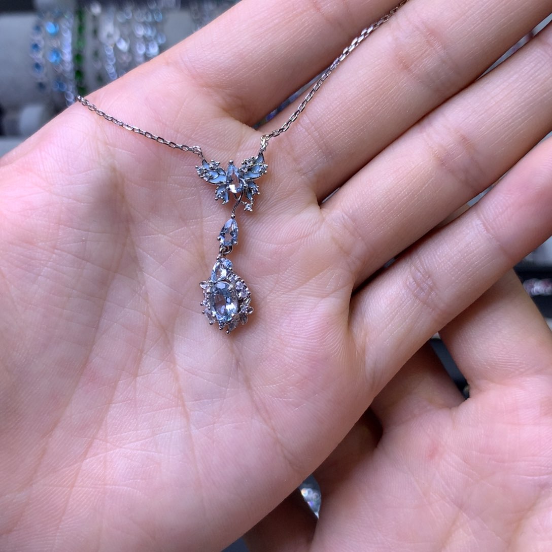 海蓝宝石颈饰银S925镶嵌