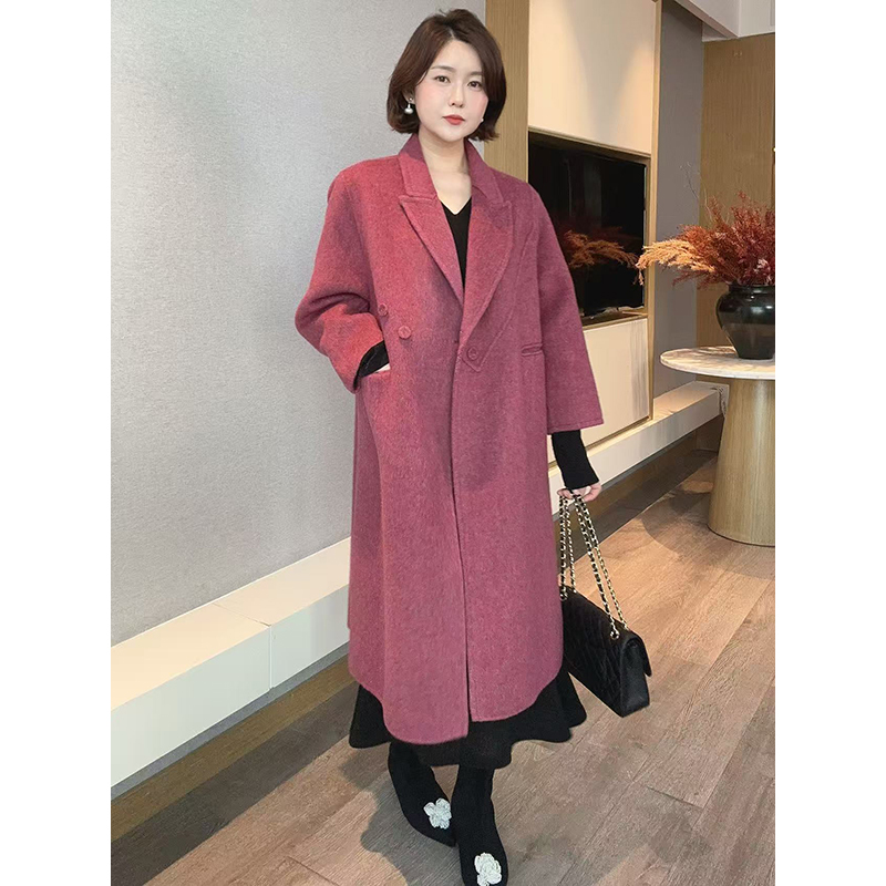  【DIS 现货】【乌梅紫酱】韩版长款毛呢大衣羊毛秋冬外套Z525X17784
