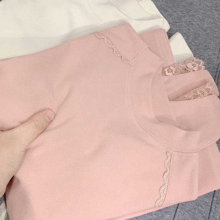 宝衣家  冬款袖口蕾丝双面磨绒加厚慕斯绒打底衫