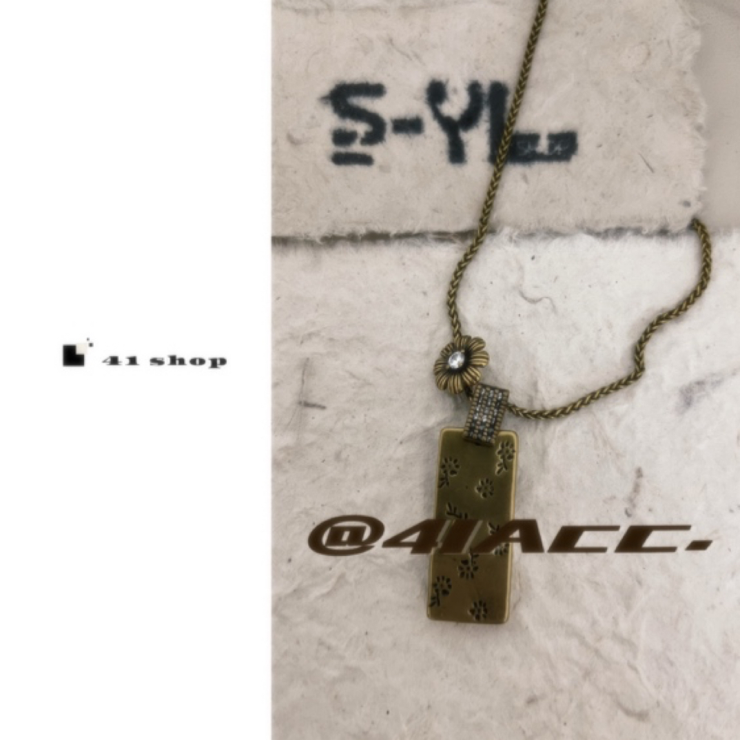 铜合金项链 A090 古金色长方牌小雏菊项链