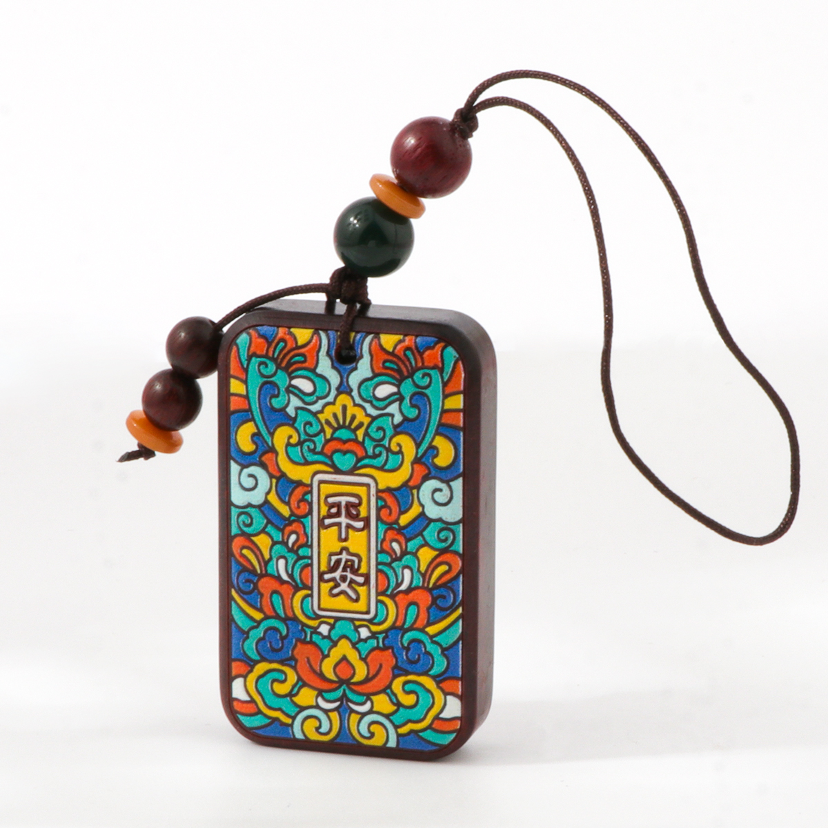 非金属木质吊坠 A0348檀木国潮彩绘平安无事牌（无礼盒）