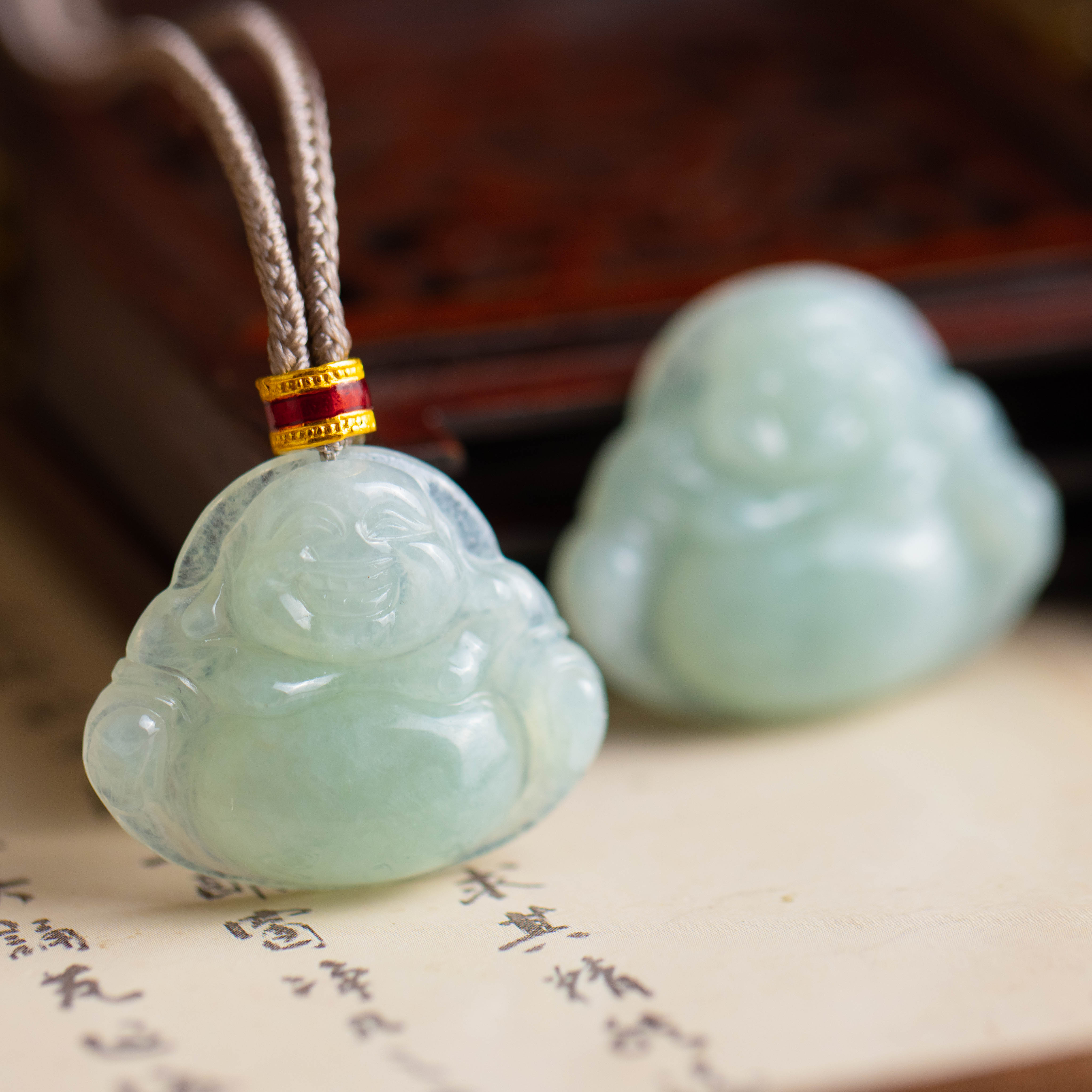 翡翠笑脸佛编绳吊坠（多样性发货发其一）