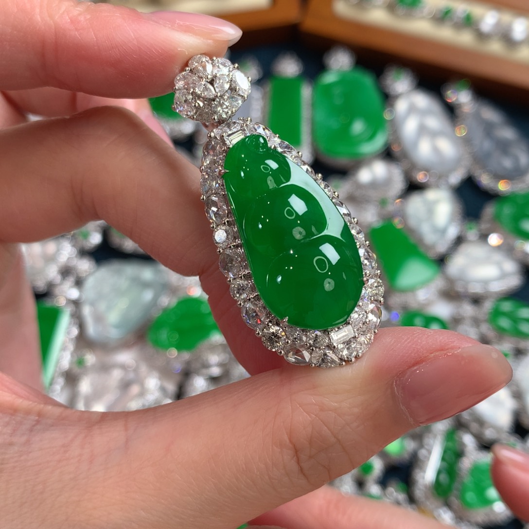 翡翠颈饰18K金镶嵌直播间链接 勿拍