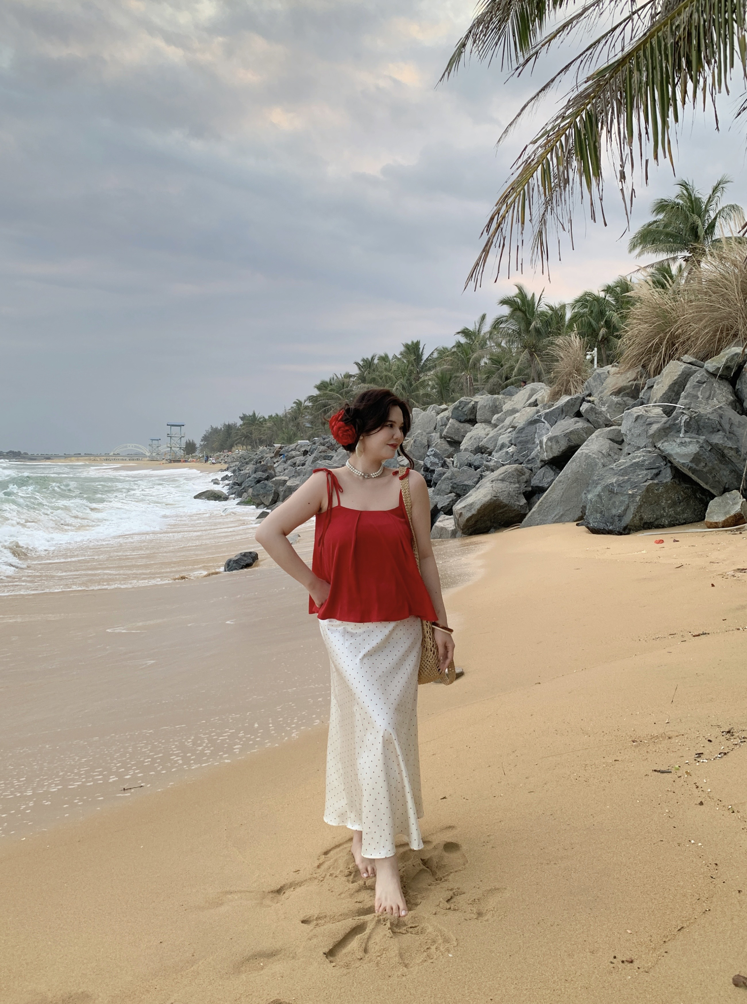 椰林甜梦｜度假高弹辣妹甜辣波点半身裙