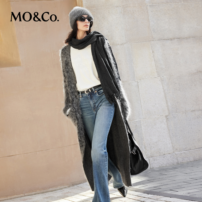 MOCO秋手工拉毛含马海毛绵羊毛长款毛衣外套MBD3CAR018