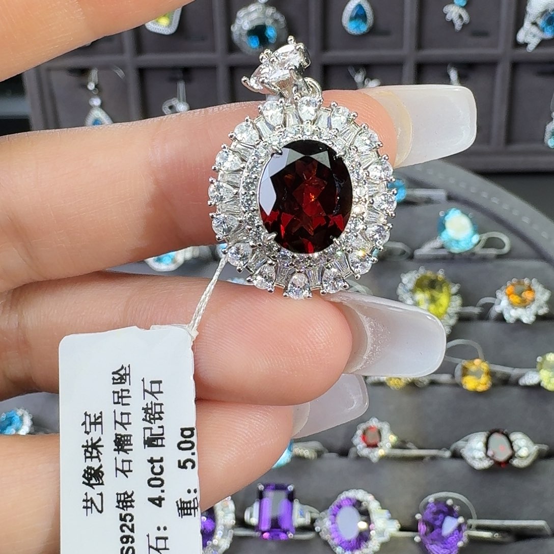 吊坠(不含链)石榴石银S925镶嵌4.0