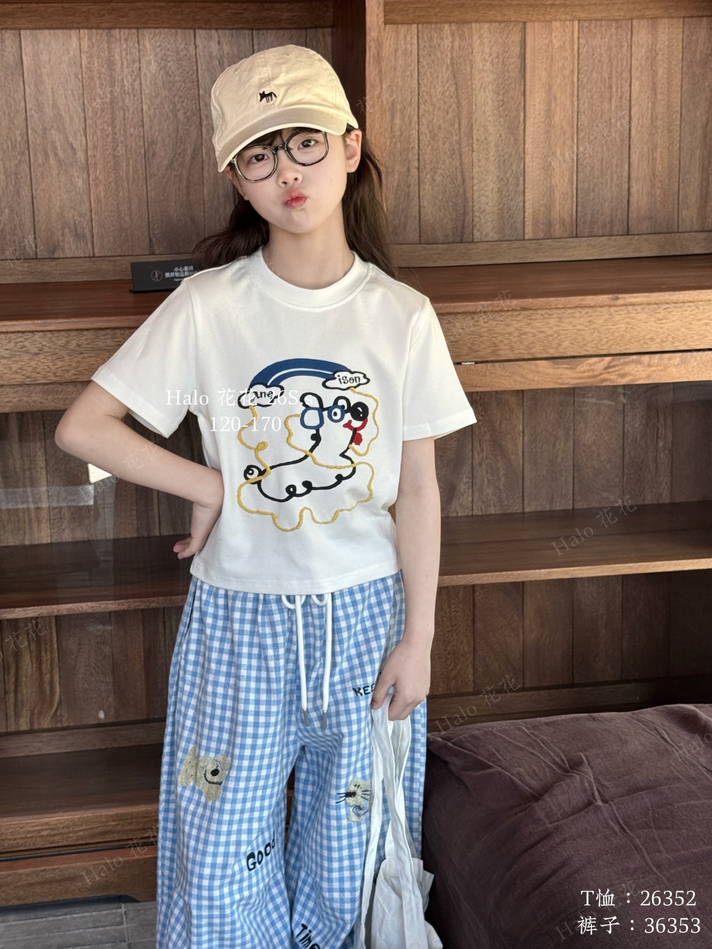 韩国童装洋气春夏季新款线条小狗设计款辣妹短袖T恤26352