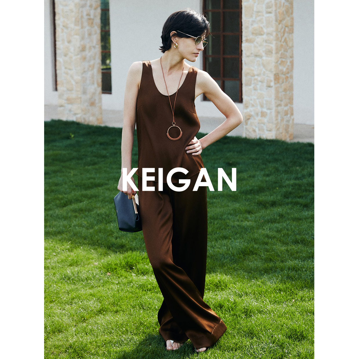 KEIGAN/开间双面缎桑蚕丝轻凉养肤極简真丝显瘦气质针织连衣裙