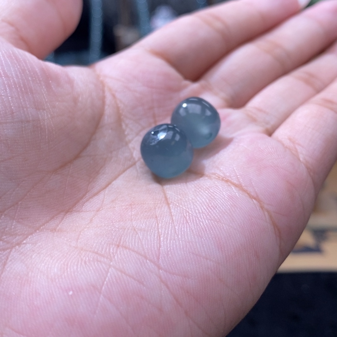 超***爸翡翠未镶嵌手串卡11.6mm蓝刚单珠2颗有雪花棉