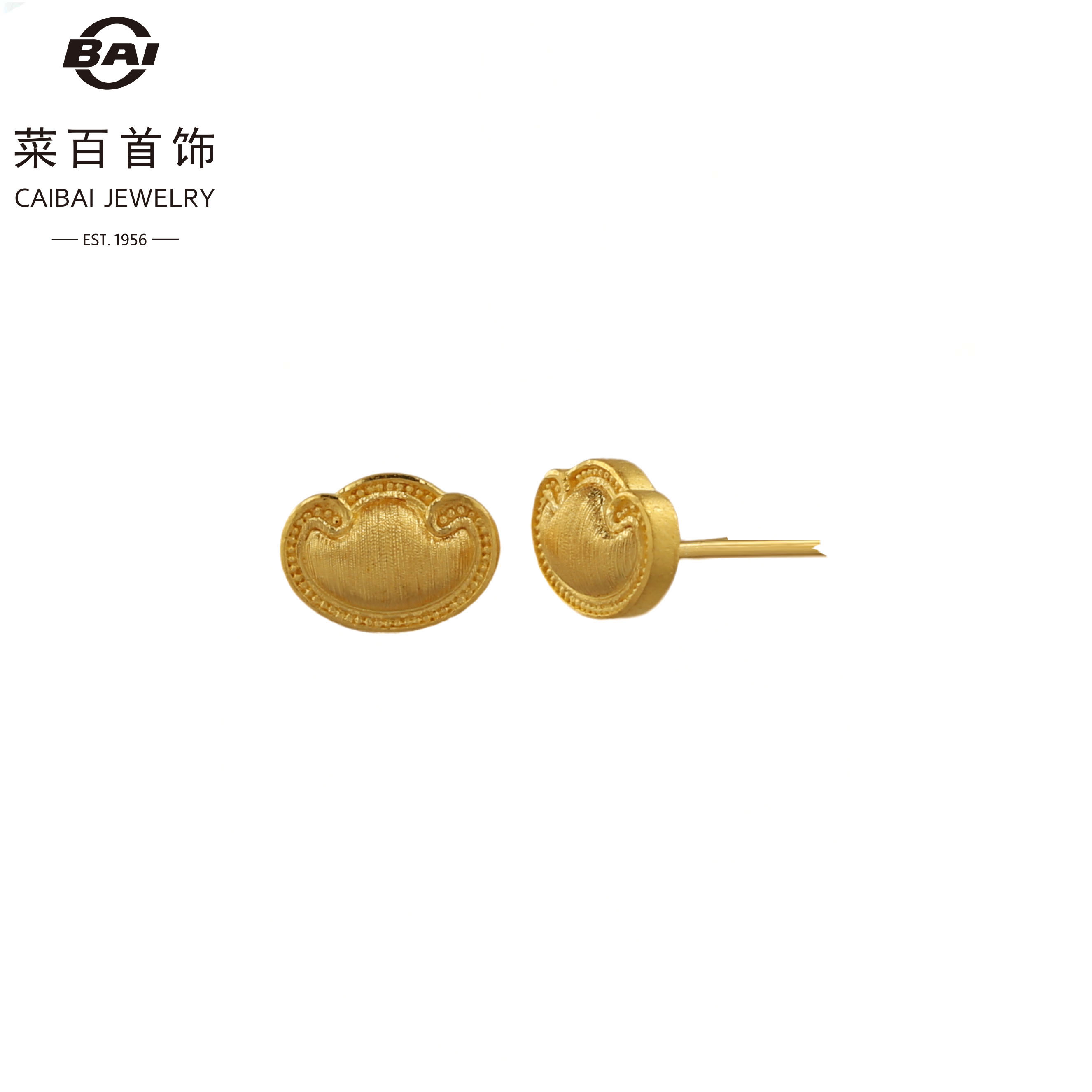 CBAI/菜百YJW足金耳钉--元宝造型 直针款