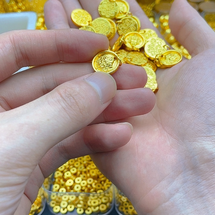 锆石铜合金纯色黄财神圆牌1个