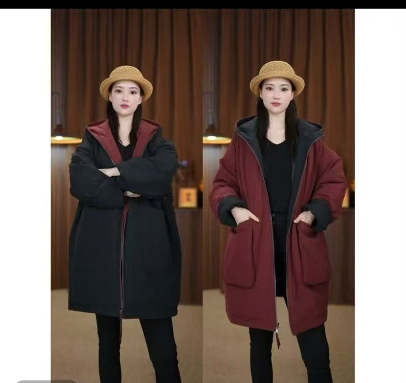 （双面可穿）冬季中长款棉服防水透气休闲时尚宽松保暖冬季外衣