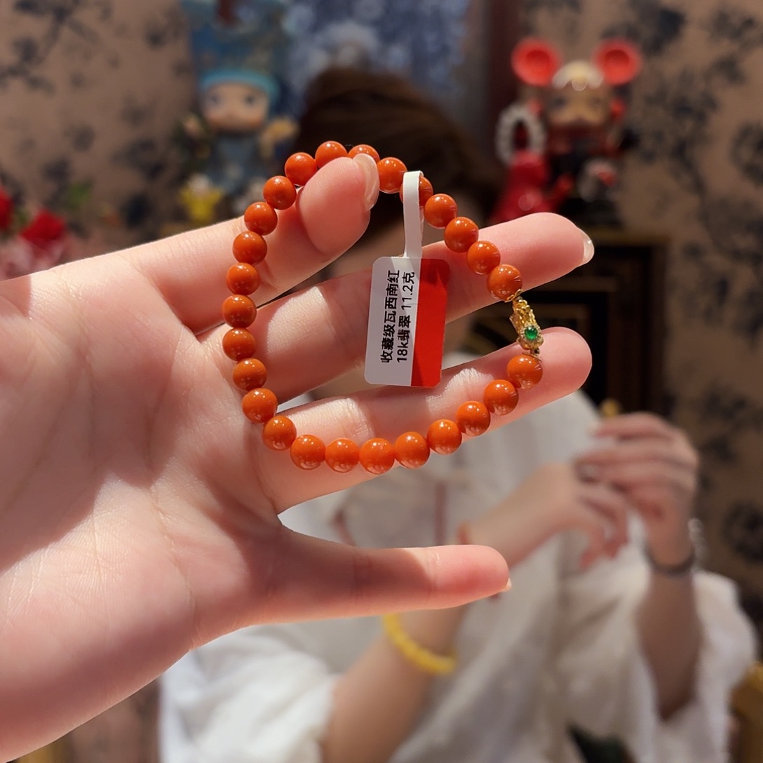 南红玛瑙手串18K金镶嵌2号多样性发其一