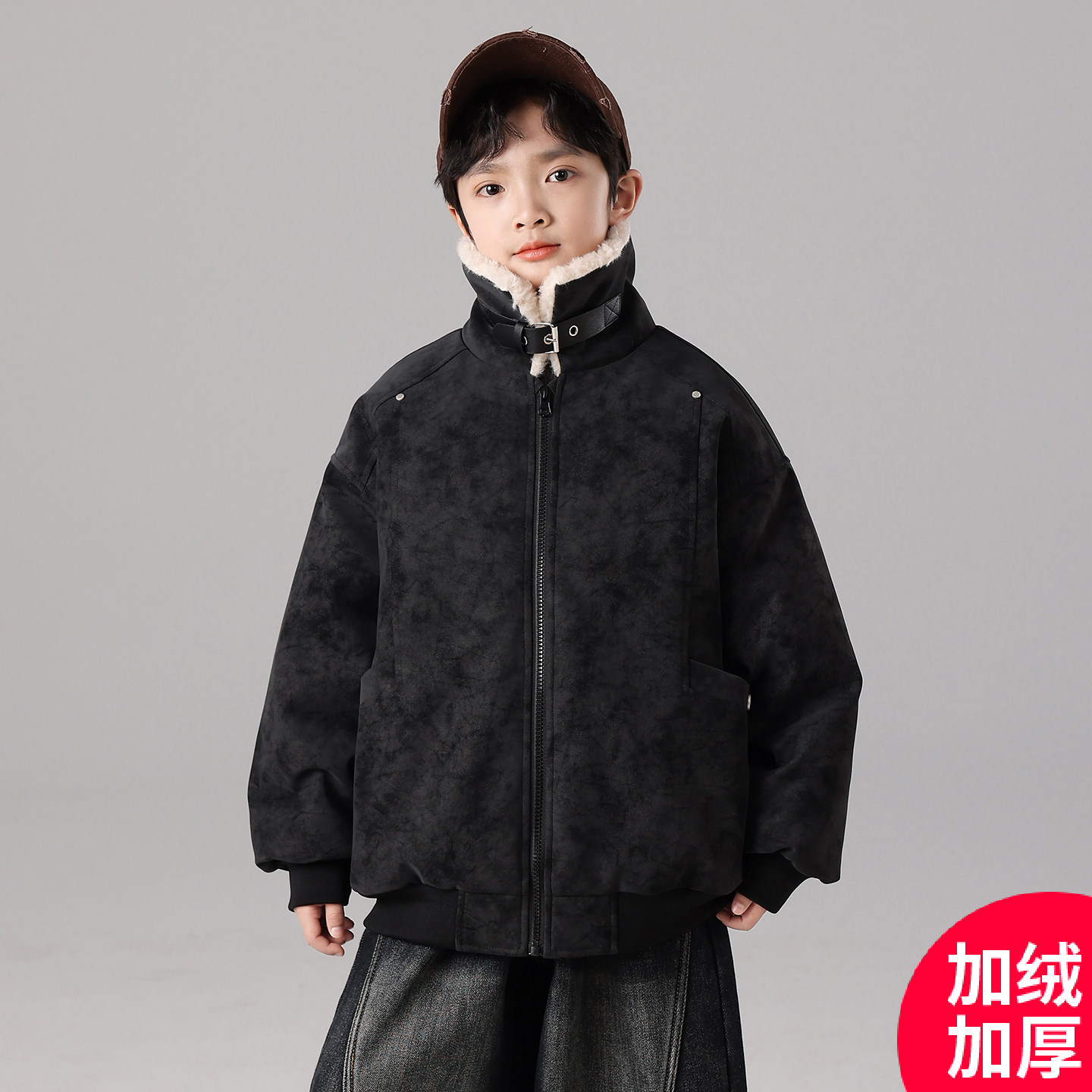 男童秋冬款外套2025新款冬季中大儿童男孩加绒加厚外套潮C5245
