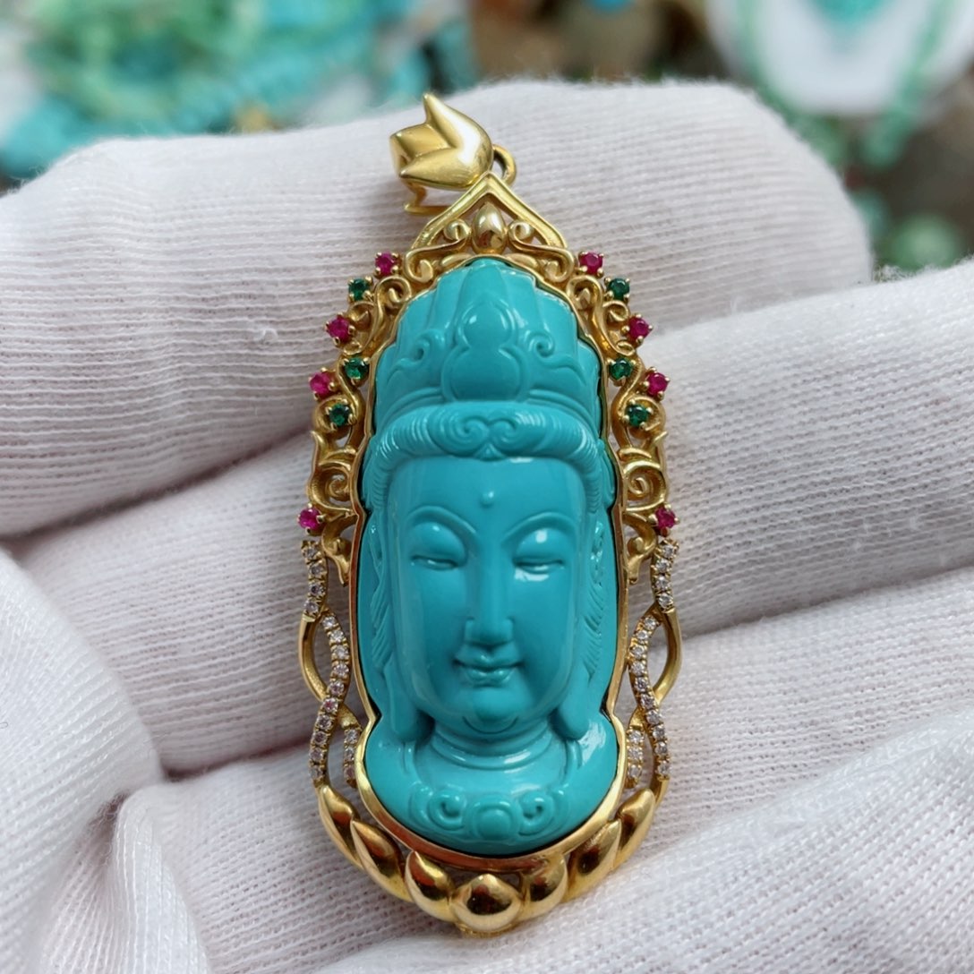 绿松石珠宝奇石18K金镶嵌