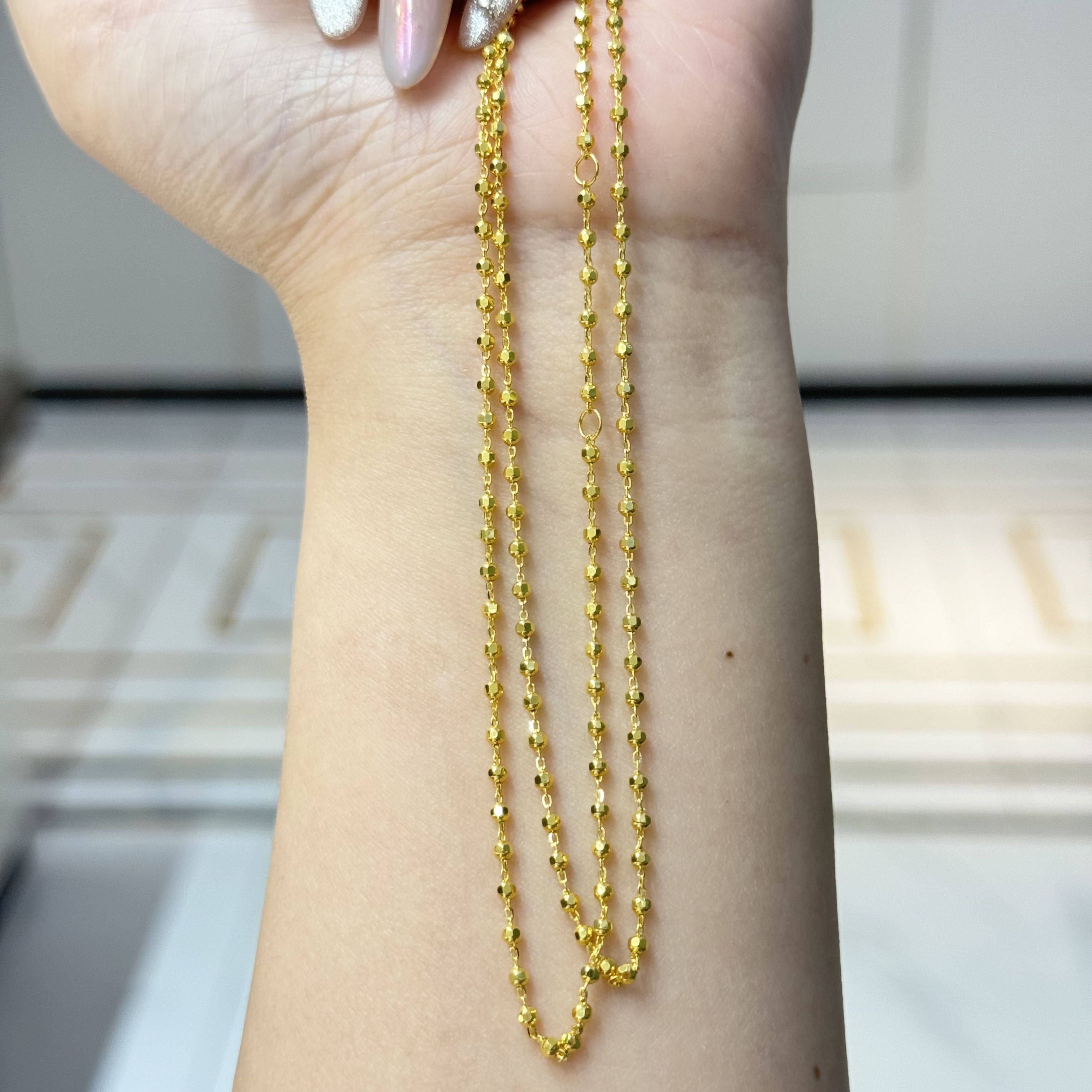 X/Q【爆闪金珠链】45cm三调节 足金999精工5G