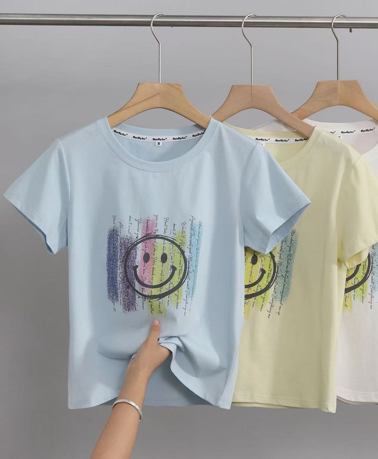 【玲姐专属】多彩笑脸T恤女短袖 氛围感拉满简约时尚大方上衣6623-1