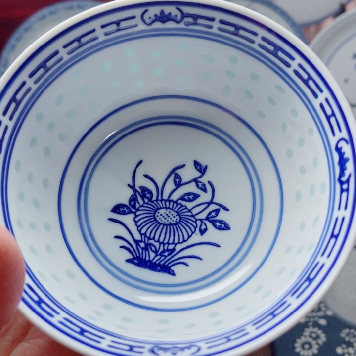  青花玲珑5寸饭碗兰花