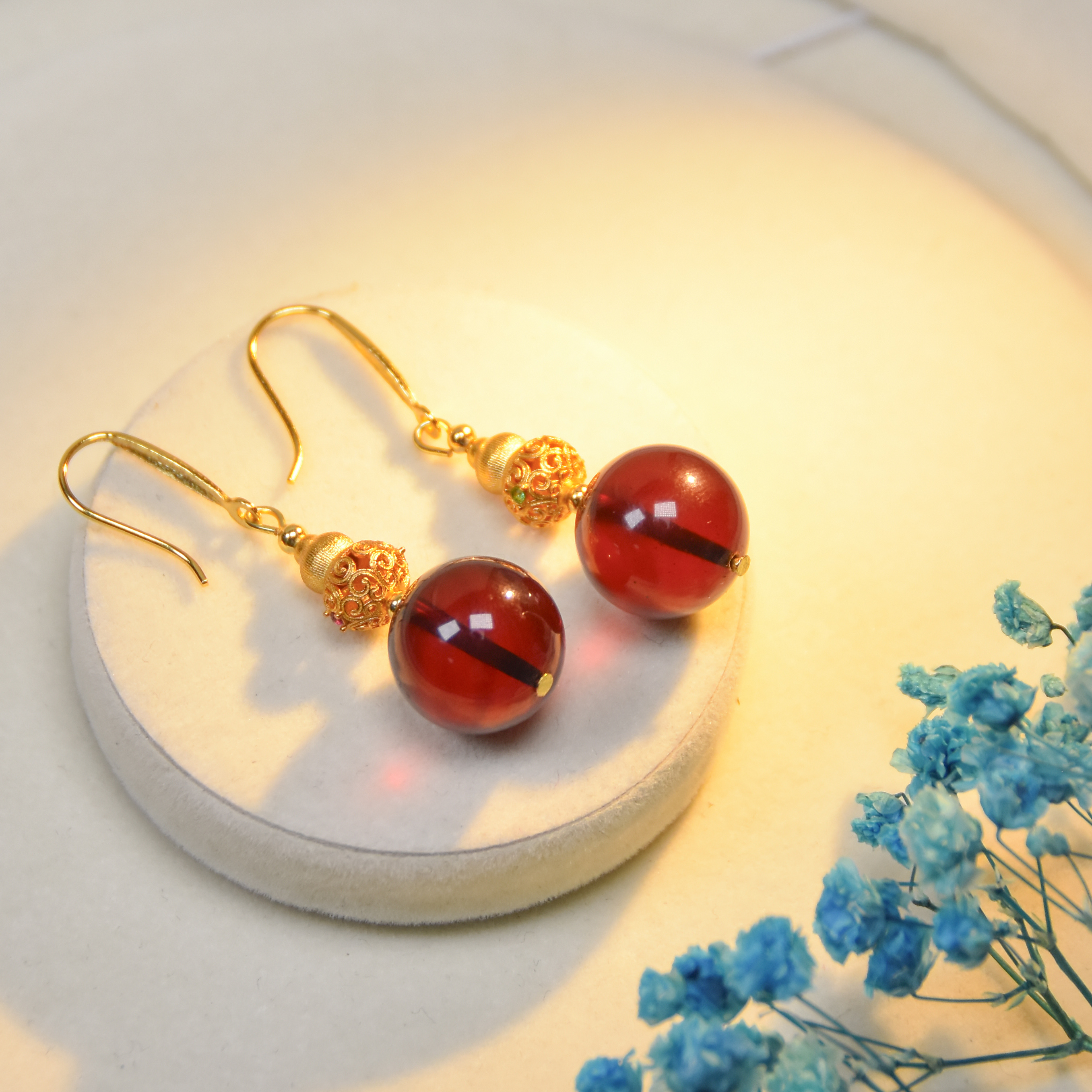 苏芳珠宝-13mm天然缅甸琥珀葫芦耳环时尚气质复古民族风耳钩