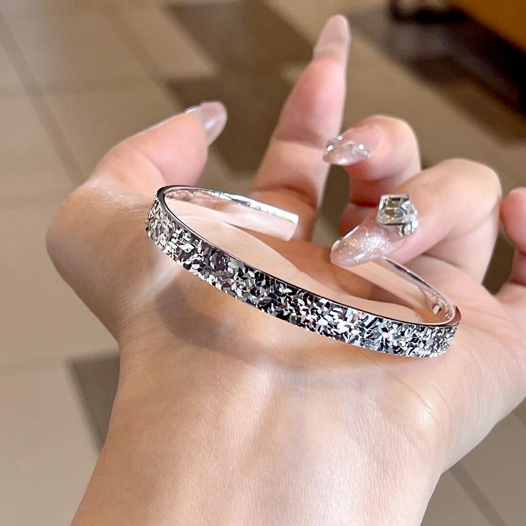 足银手镯 足银手镯 碎碎冰足银999手镯设计开口实心银镯网红新款