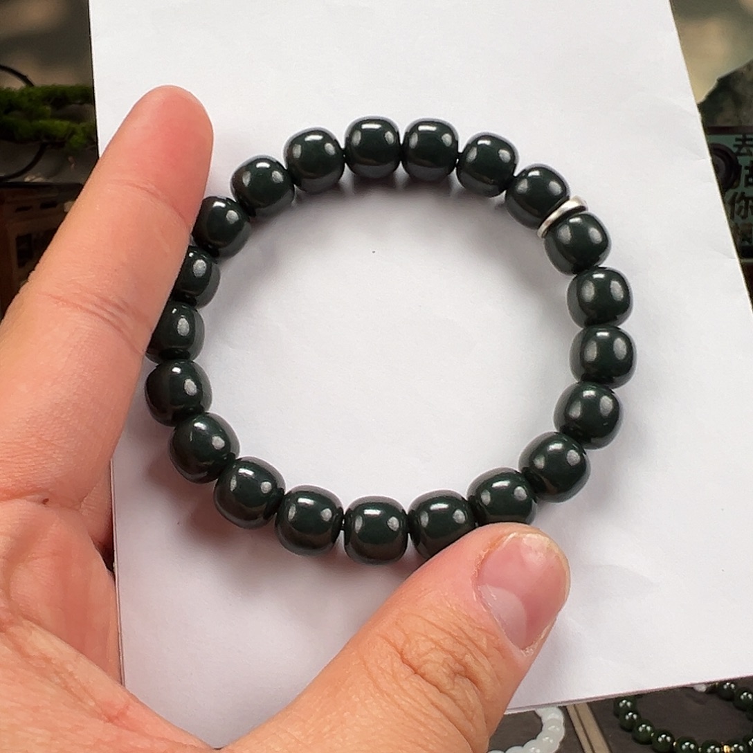 和田玉未镶嵌手链卡10mm青玉蓝调