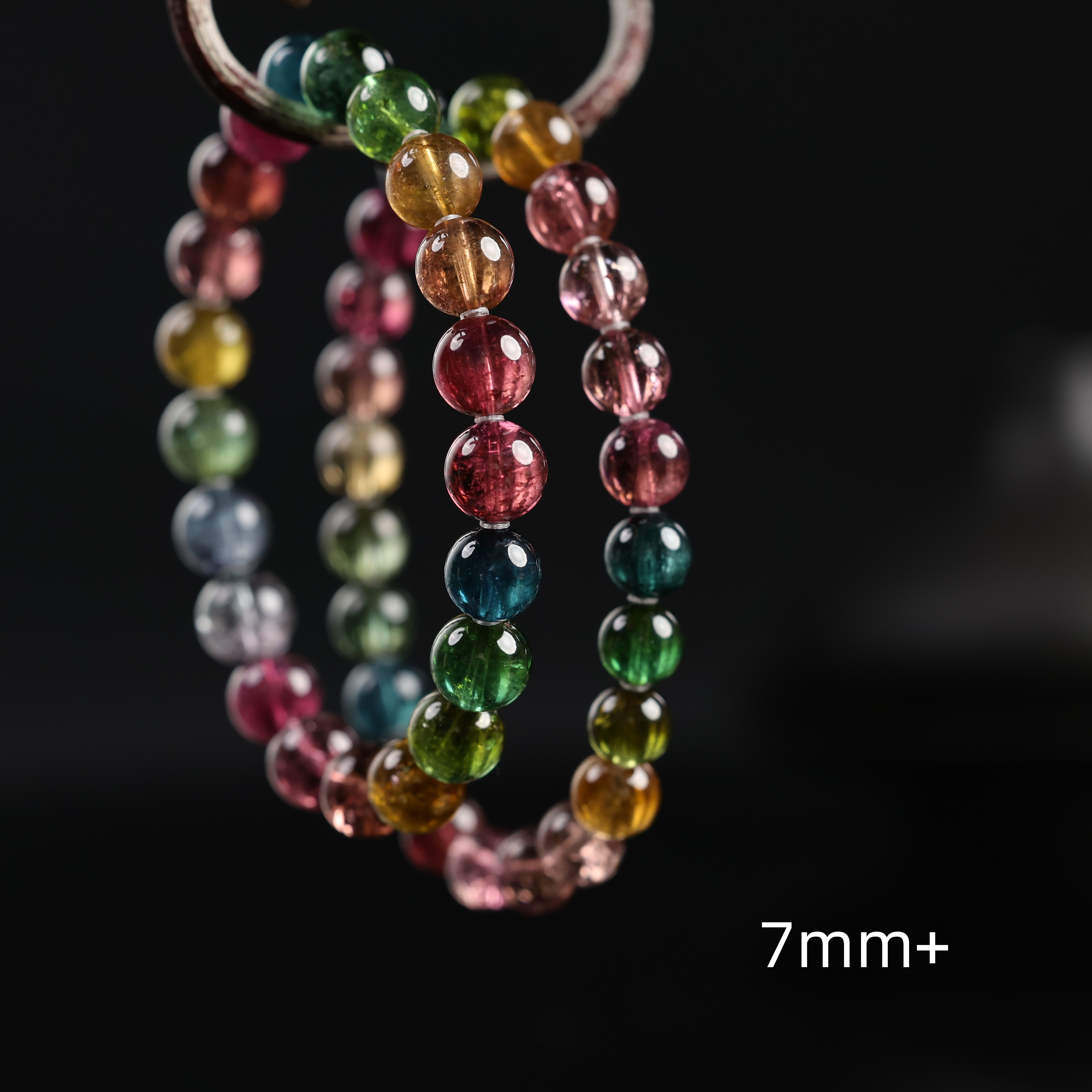 "灵彩"严选精品高段位彩虹老料碧玺7mm+圆珠手串 多样性发其一