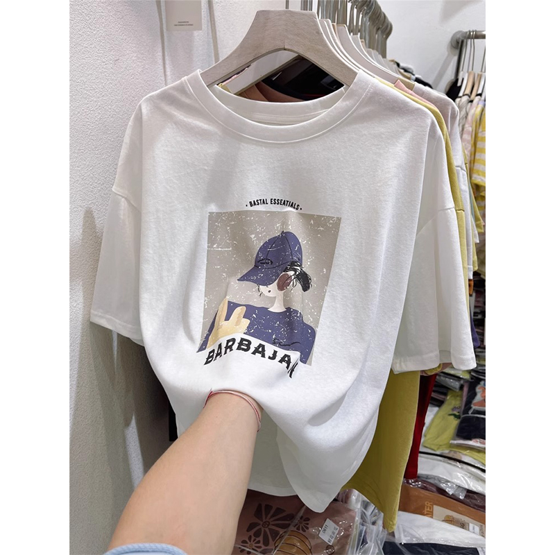 韩系慵懒风宽松oversize短袖T恤女夏季胖mm大码200斤雪花棉上衣服