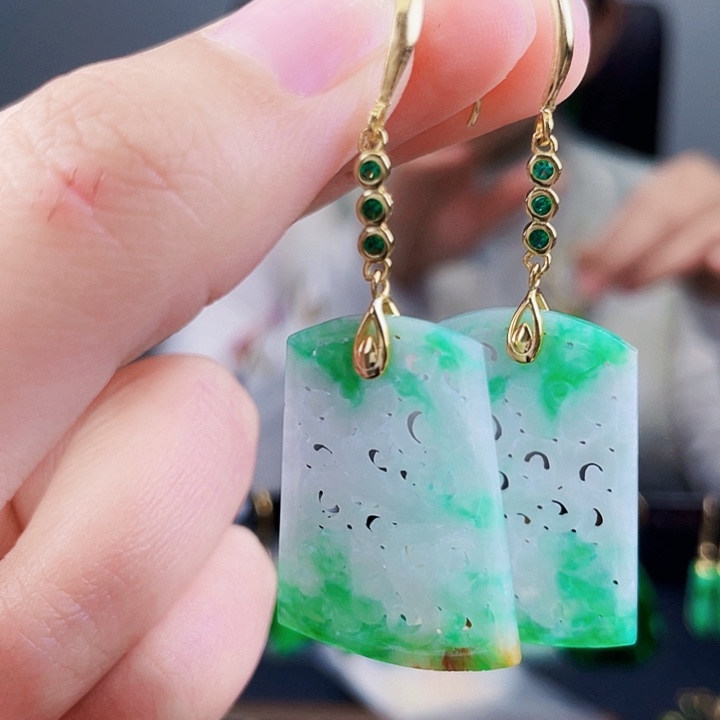 翡翠耳饰银S925镶嵌饰品