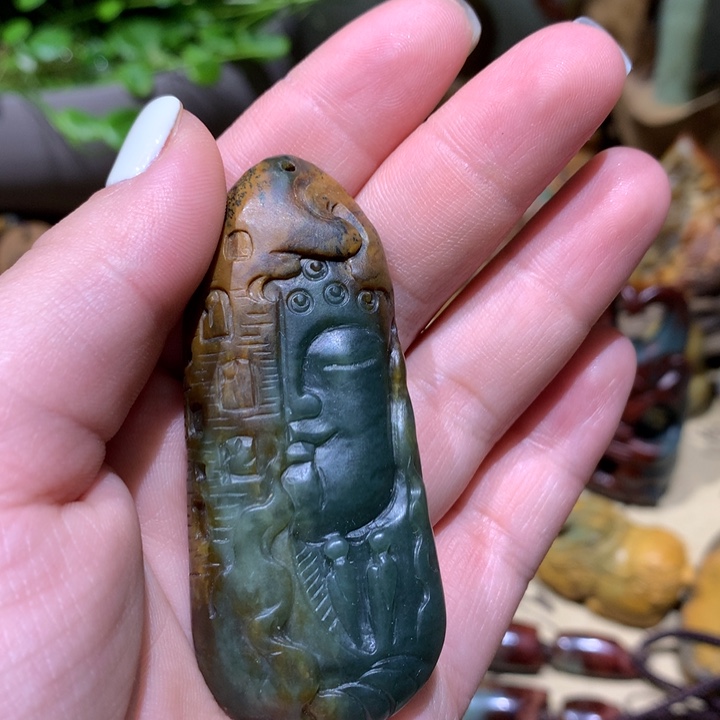 岫岩河磨玉（透闪石质玉）手把件未镶嵌