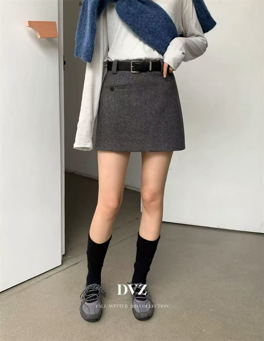 【一粒扣极简风a字短裙】高腰百搭显瘦气质时尚呢料带里衬秋冬短裙