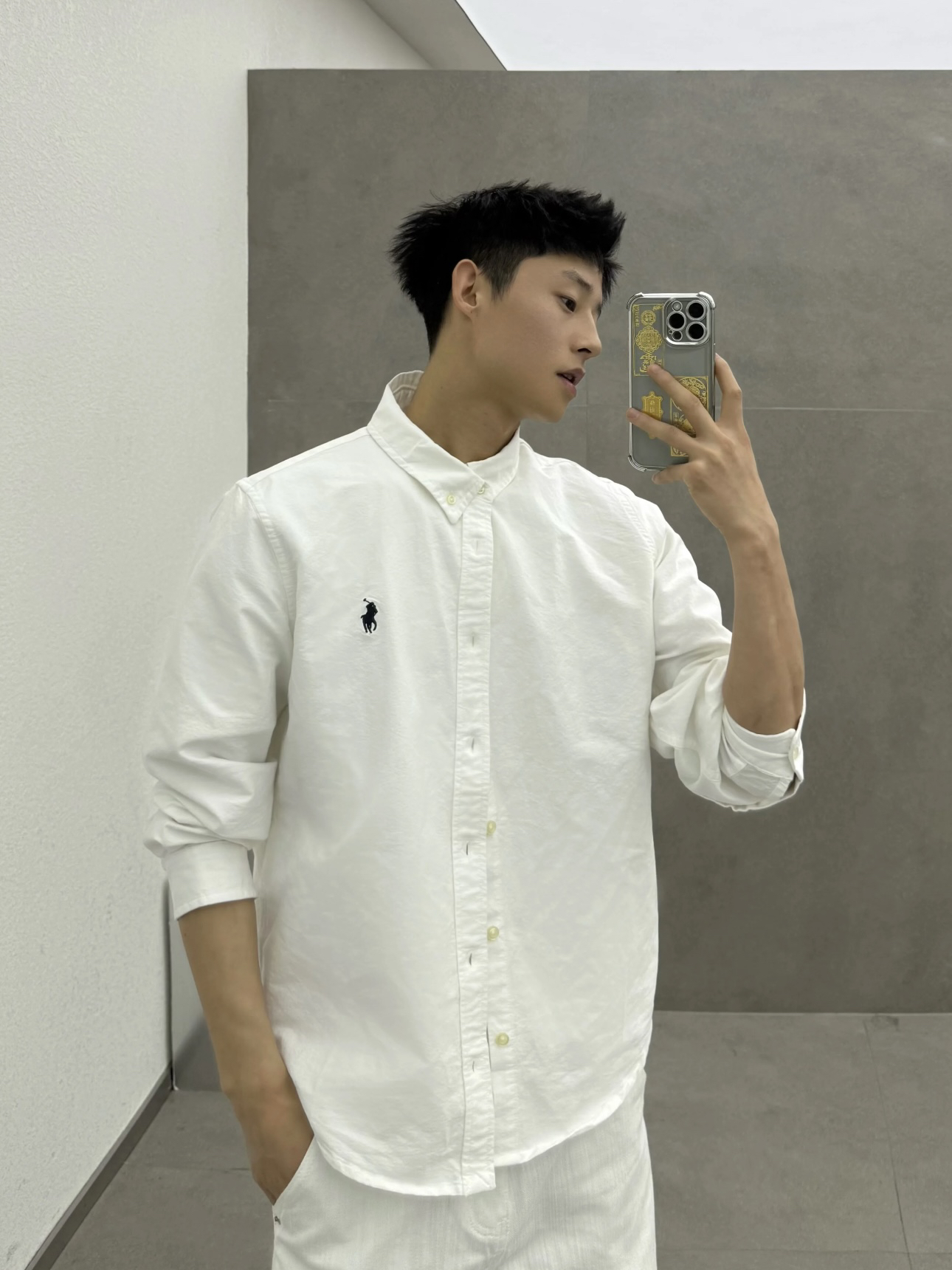 Cc*【R28】小马牛津纺纯色刺绣翻领衬衫（扫齐）