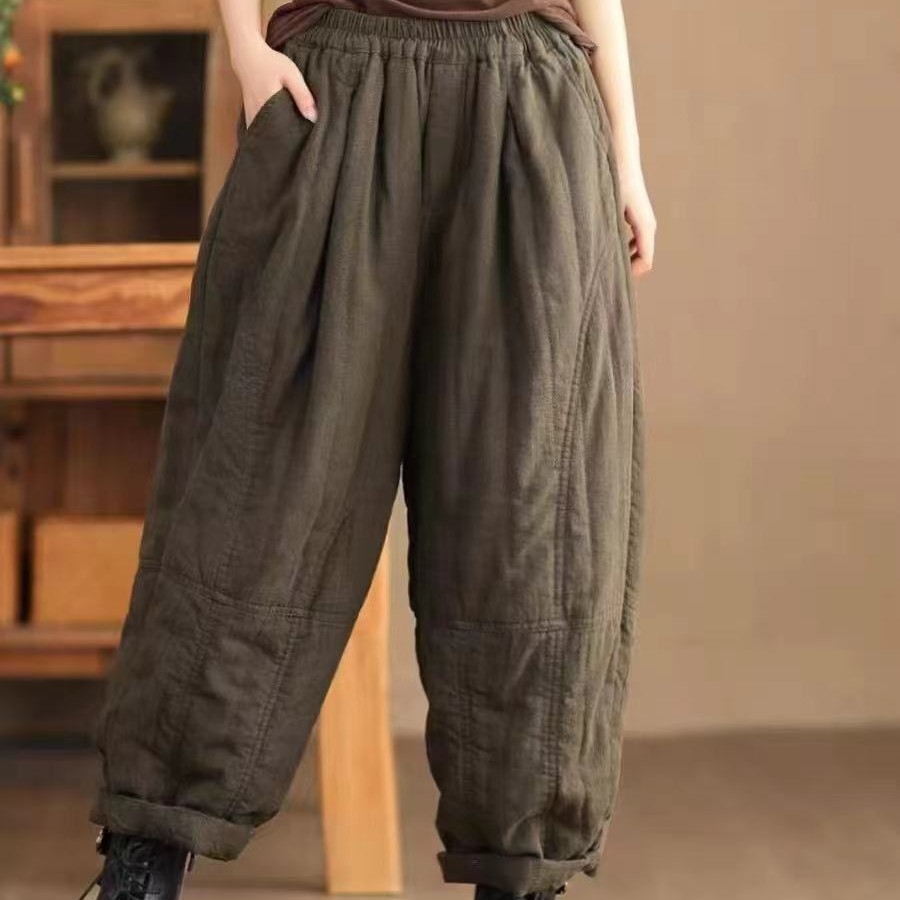 9321复古100%砂洗亚麻加厚棉裤哈伦裤L裤长92，XL裤长94外穿休闲