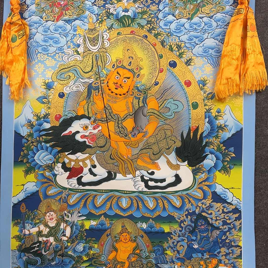 卷轴画纯手绘唐卡五路财神 75*50厘米左右