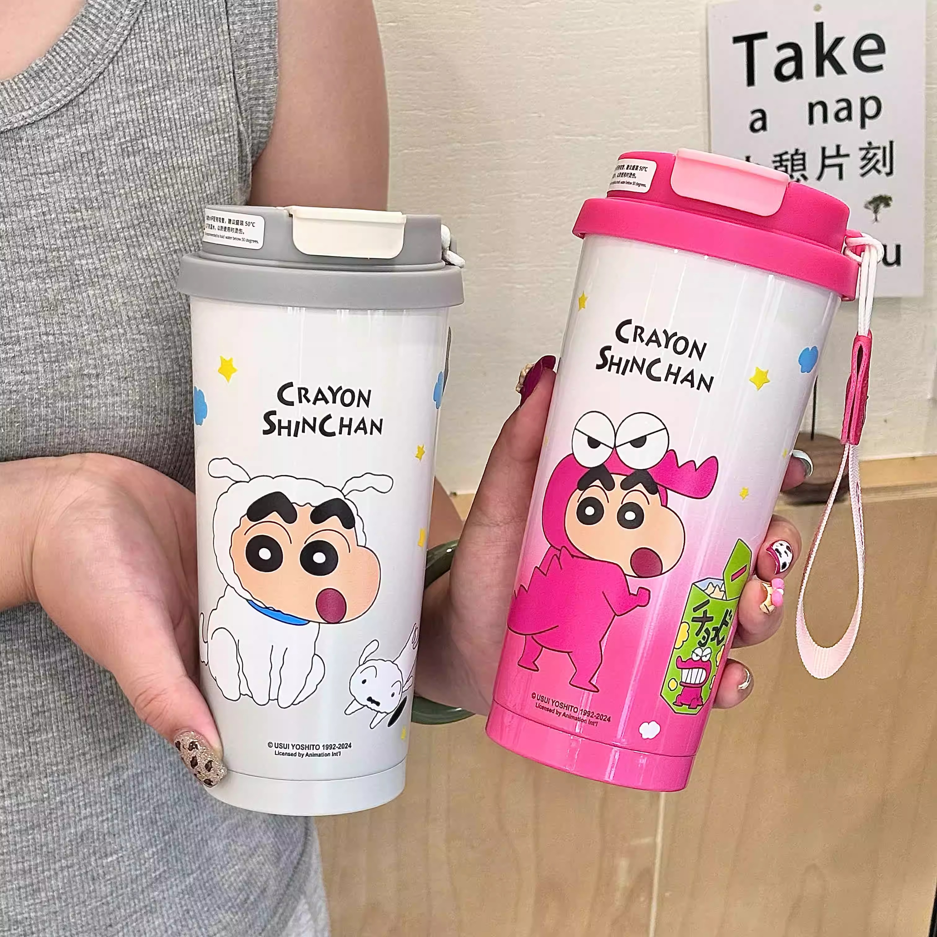 【小慧乱炸】蜡笔小新双饮咖啡杯不锈钢便携吸管直饮水杯520ML