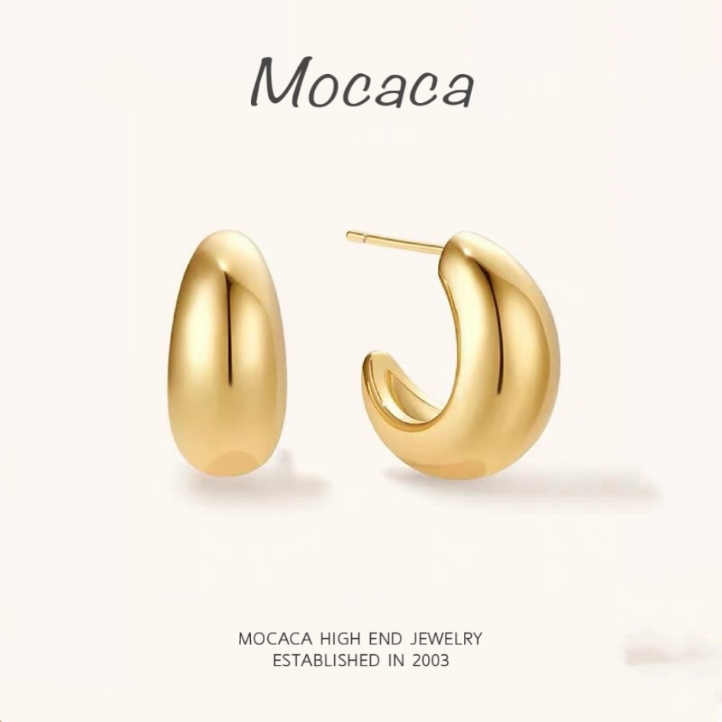 铜合金耳饰 MOCACA 镀k金 黄金色金豆镀18k金耳钉 MAC07