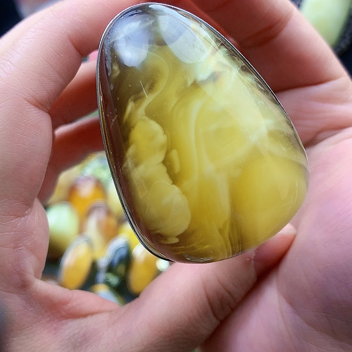 琥珀裸石银S925镶嵌手镯