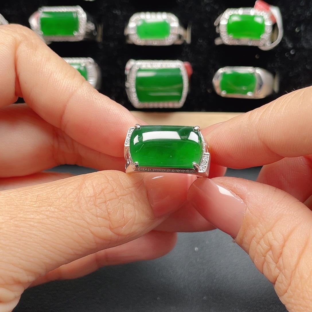 翡翠银S925镶嵌戒指男戒编号4080没运费险