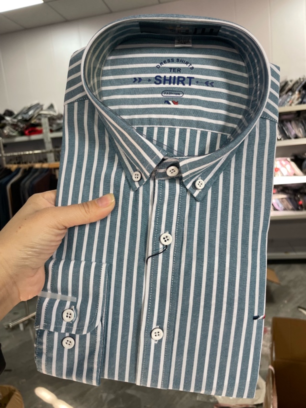 【盾原标】100棉男士牛津纺竖条纹水洗工艺长袖衬衫