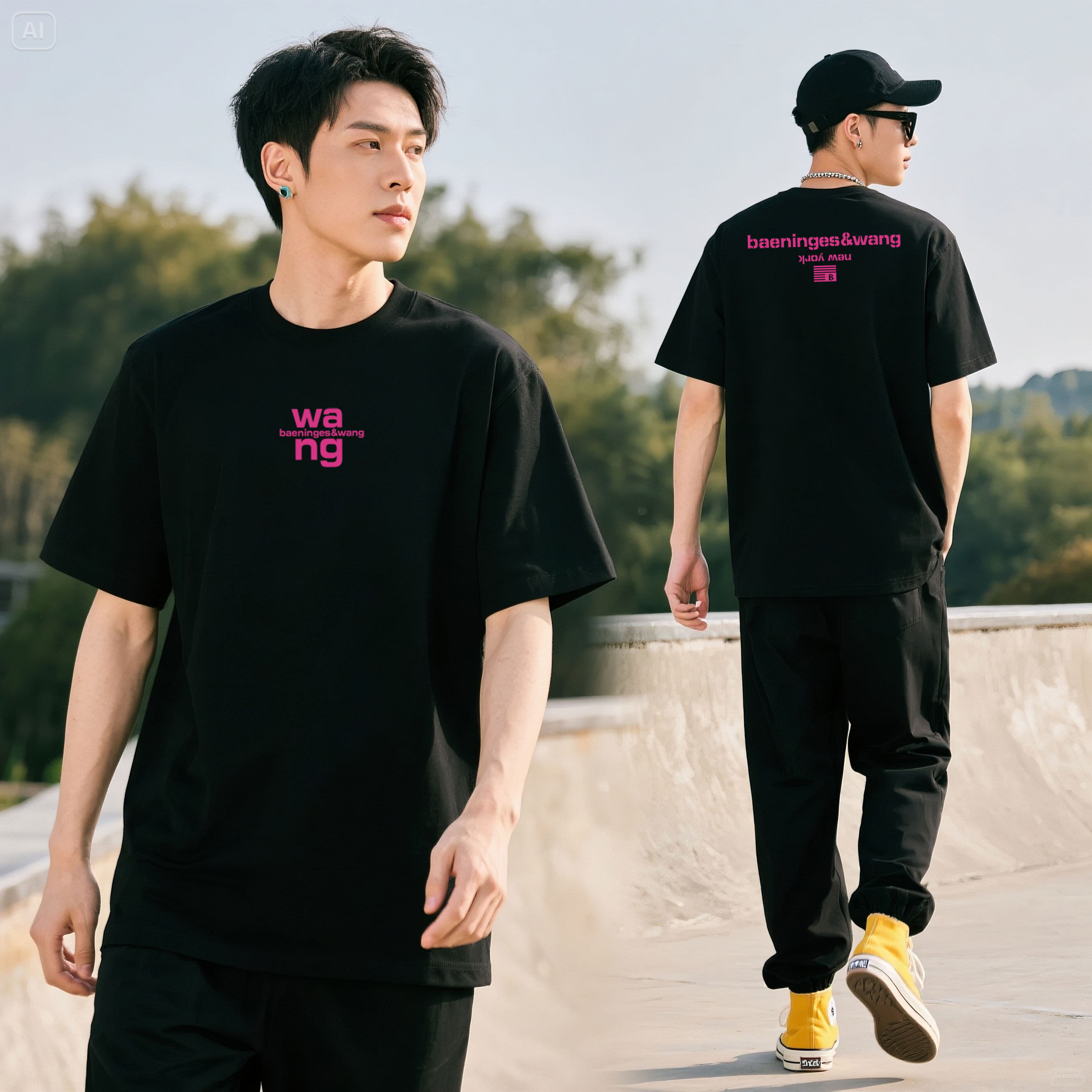 DREW JACK夏季老王植绒T恤港风复古高街美式时尚情侣落肩宽松短袖