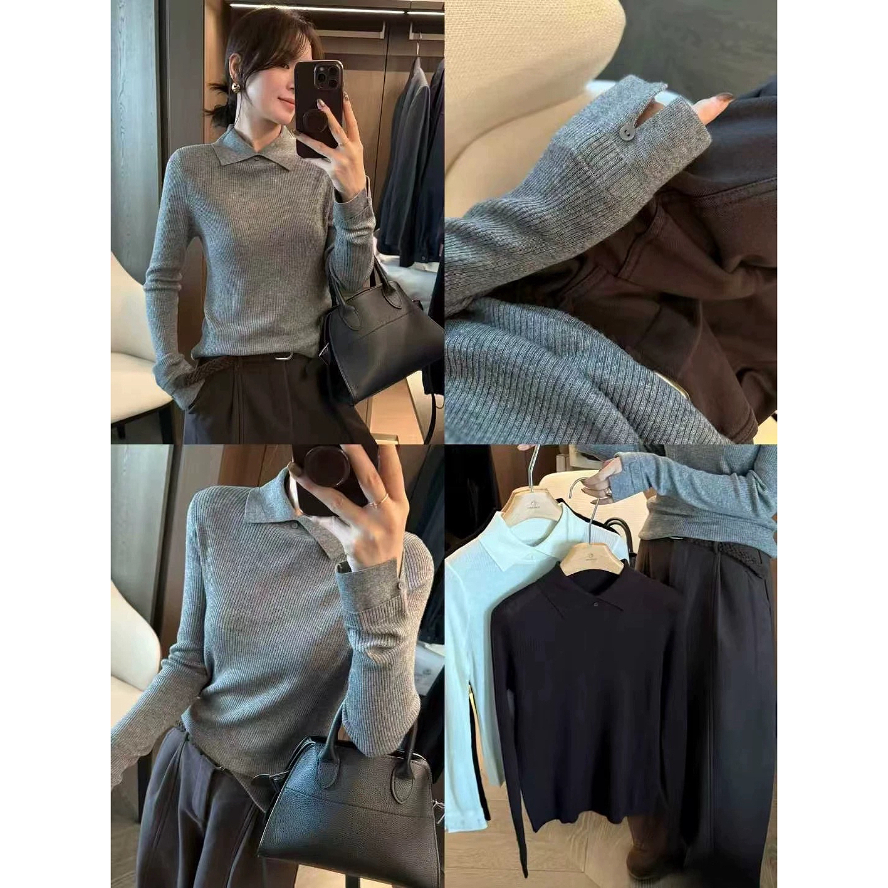 饺子@J5087 韩系时尚翻领拼接设计上衣 11-22