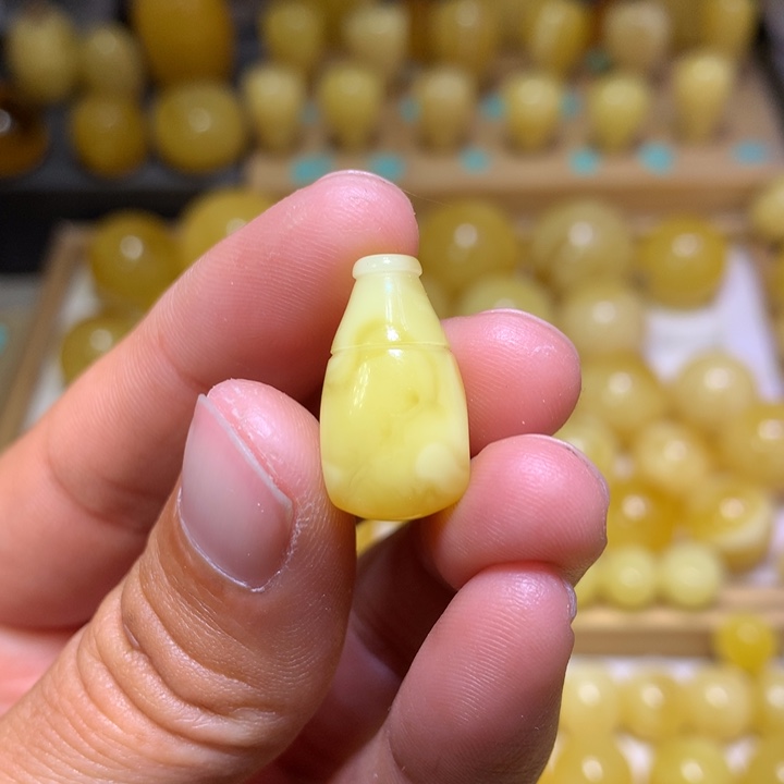 蜜蜡裸石未镶嵌天然俄料黄白花蜜蜡三通11