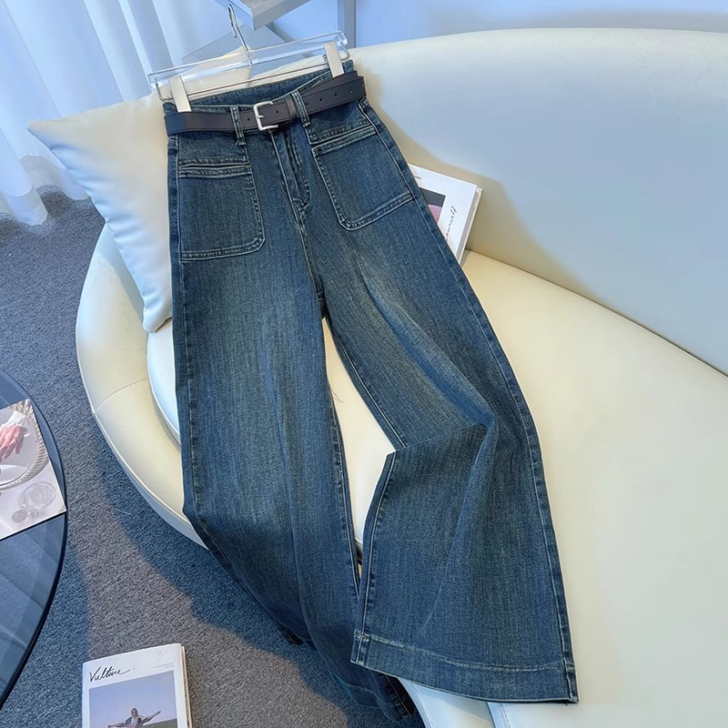 La Chapelle/拉夏贝尔复古阔腿牛仔裤女2025秋季新款韩版高腰百搭