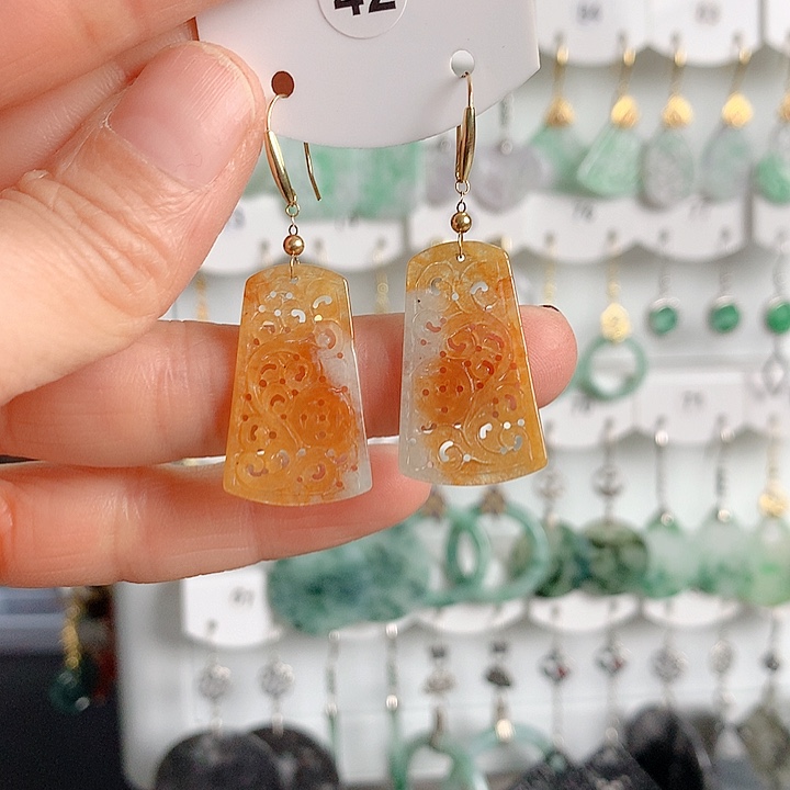 翡翠耳饰18K金镶嵌翡翠