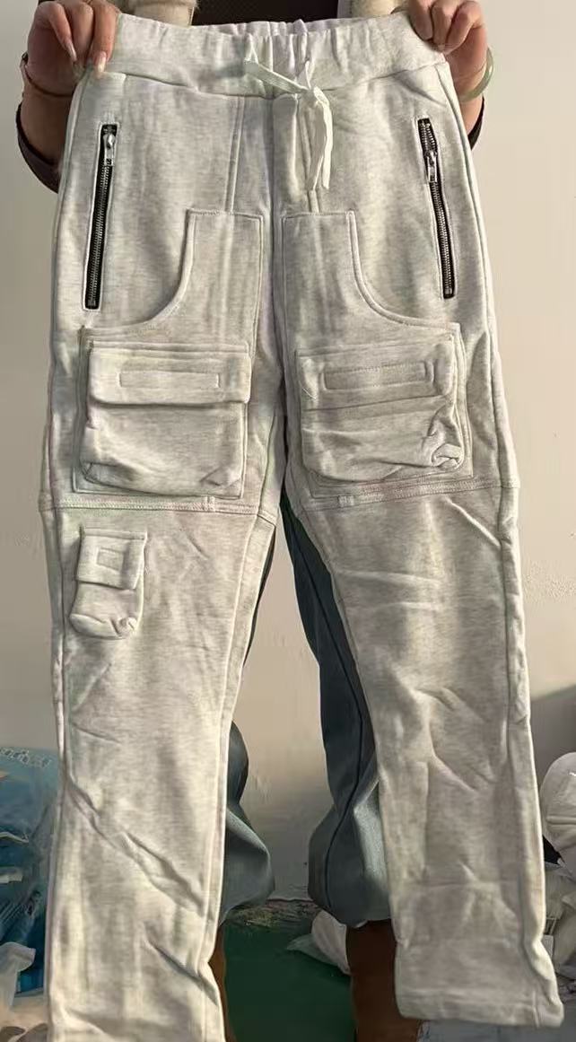 A24-厚款口袋高街纯色保暖直筒卫裤休闲裤男女款裤子