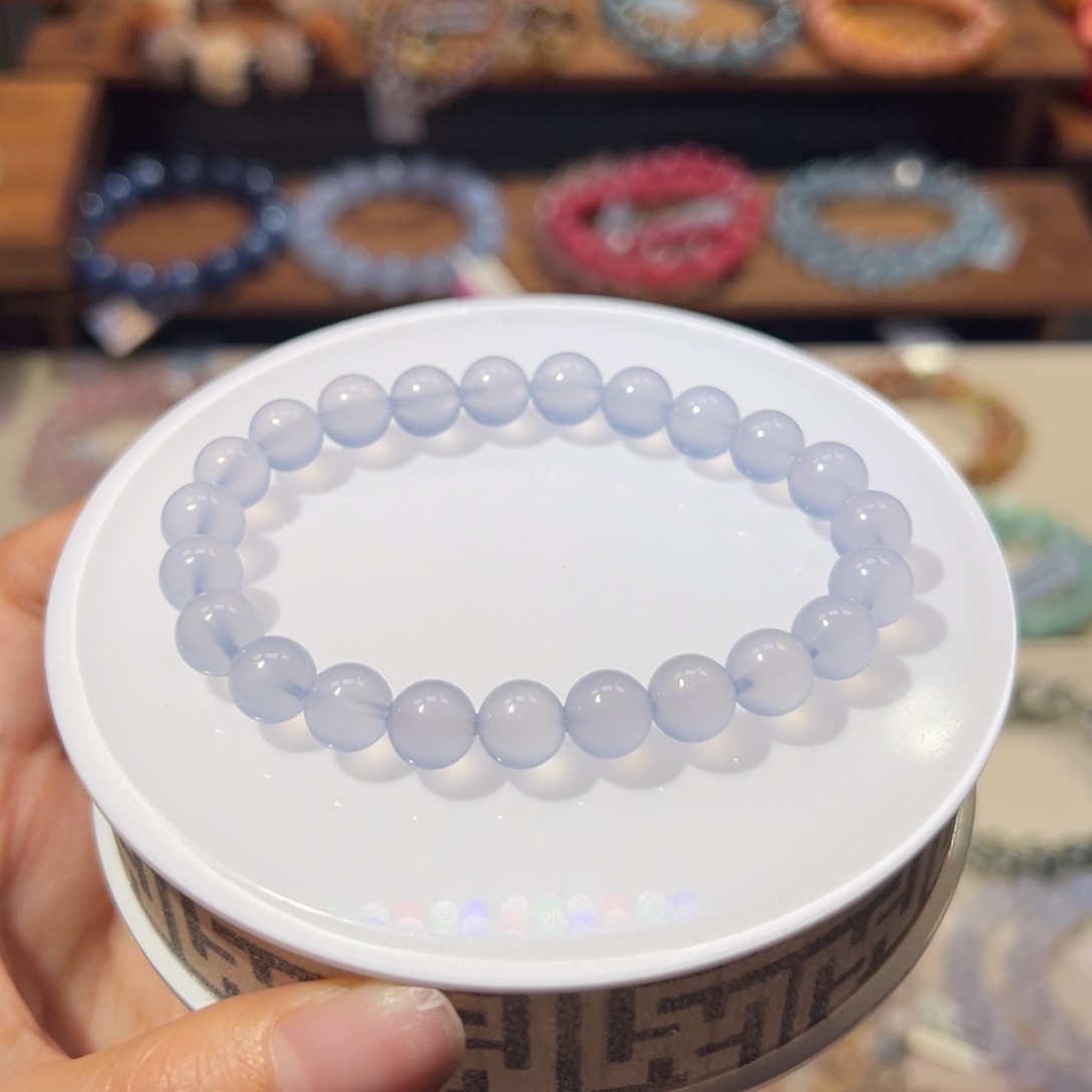 玛瑙/玉髓未镶嵌手链8m天花板级冰种蓝玉髓